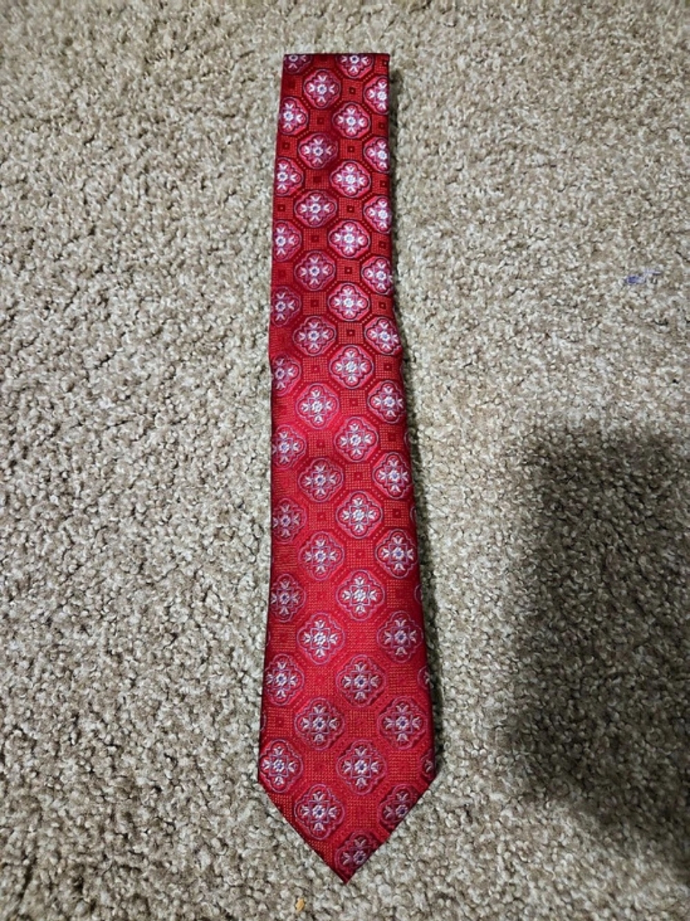 Ted Baker London Red Geometric Medallion Accent Tie 100% Silk